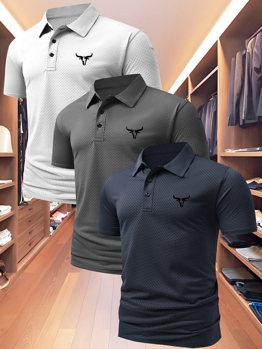 3pcs Value Pc, Summer Short-sleeve Polo Shirt! New Jacquard Fabric, Quick-drying, Lightweight and Breathable, Easy to Wash and Dry Quickly. Men's Color-blocked Cool and Comfortable Polo Shirt with Lapel, for Sports and Casual Wear. Men's Short-sleeve - White Gray Green