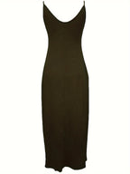 Oriented to European And American Foreign Trade Cross-Border New Women'S Long Dress, Slim And A-Line Solid Color Pattern Suspender Dress - fern green