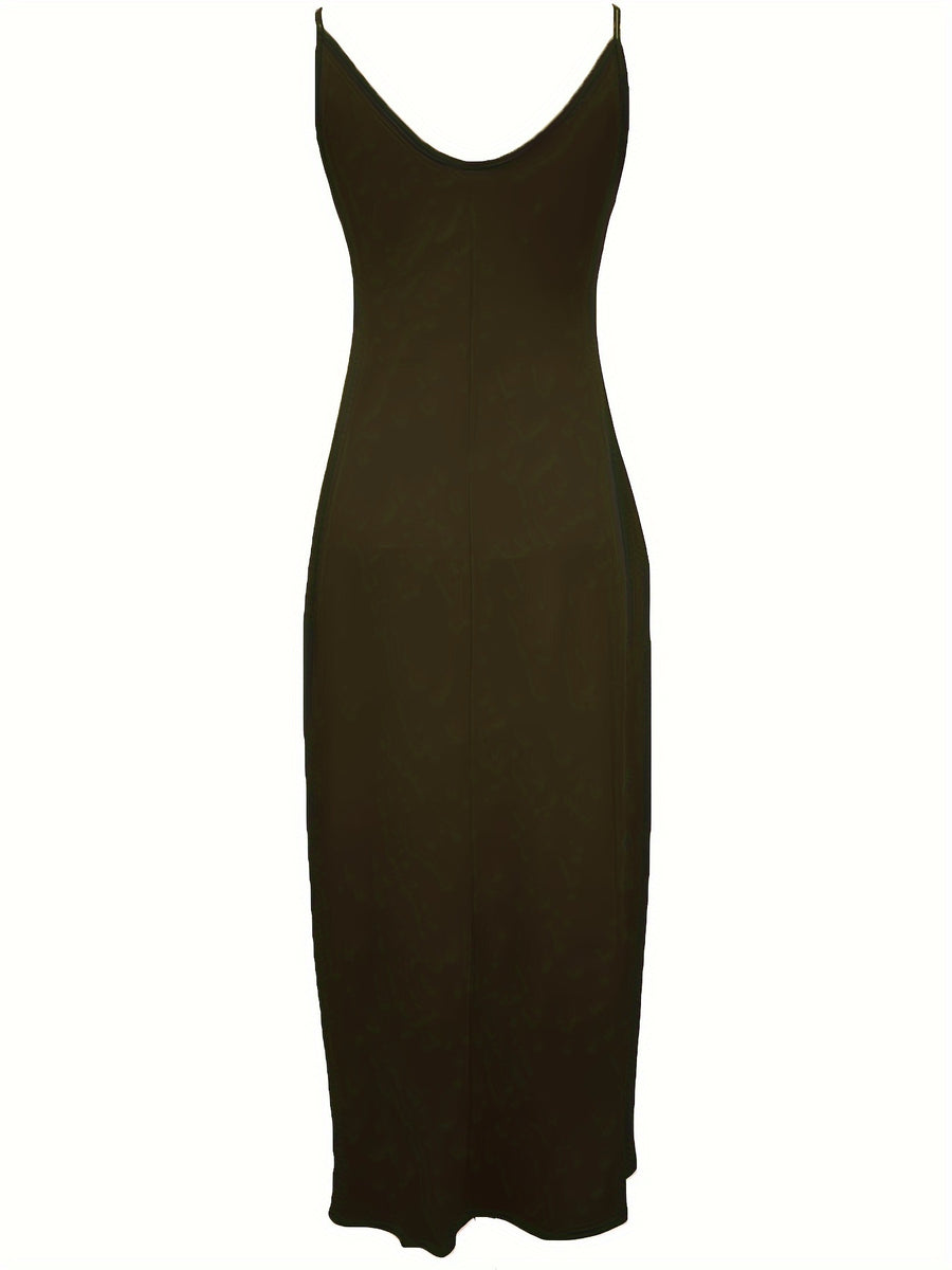 Oriented to European And American Foreign Trade Cross-Border New Women'S Long Dress, Slim And A-Line Solid Color Pattern Suspender Dress - fern green