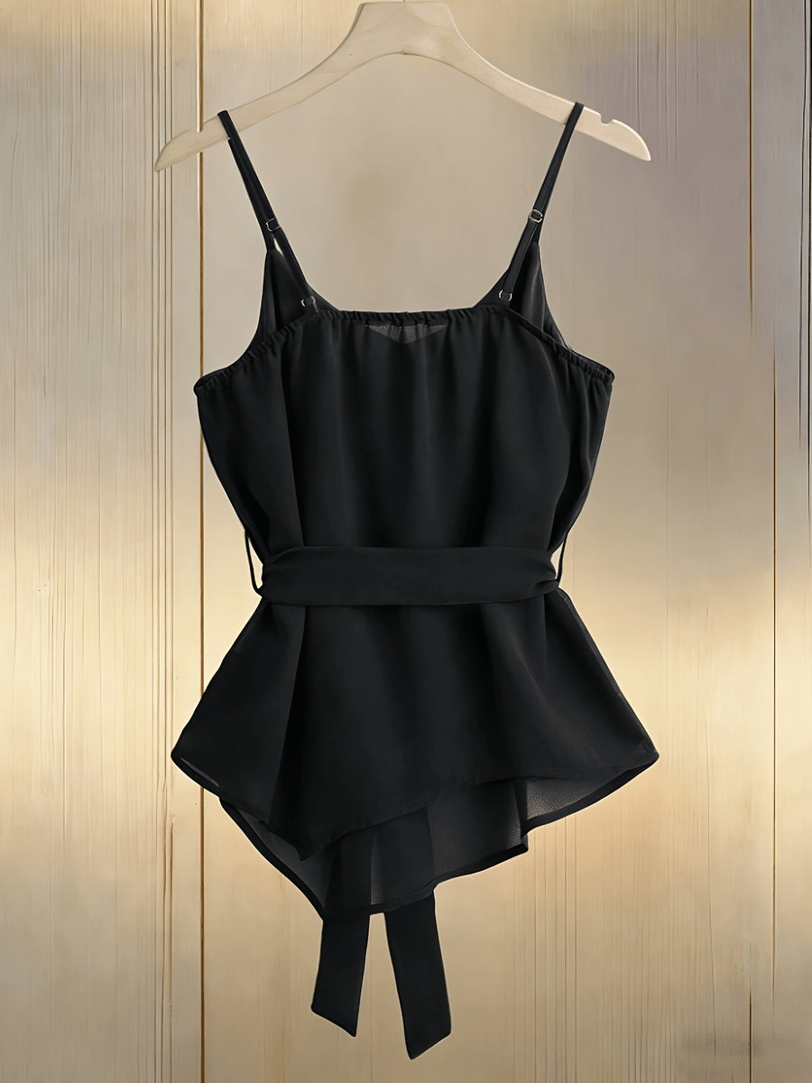 New Style Women's Strappy Camisole Vest, Versatile Summer Body-Conforming Base Layer, Elegant Ladies' Inner Top - Black