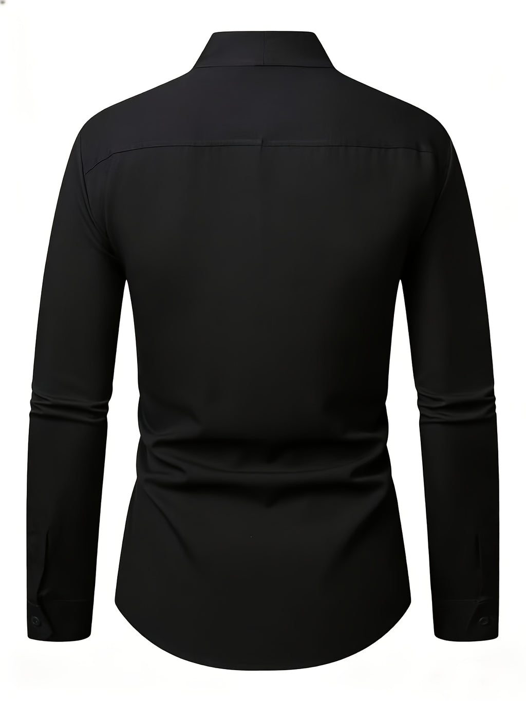 Men'S Solid Color V-Neck Shirt Casual Business Formal Shirt Slim Fit Long-Sleeved Social Party Shirt, Soft And Skin-Friendly Fabric, Suitable for Wearing in All 4 Seasons, Autumn, Stretchy, Office, Button - Black