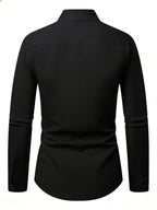 Men'S Solid Color V-Neck Shirt Casual Business Formal Shirt Slim Fit Long-Sleeved Social Party Shirt, Soft And Skin-Friendly Fabric, Suitable for Wearing in All 4 Seasons, Autumn, Stretchy, Office, Button - Black