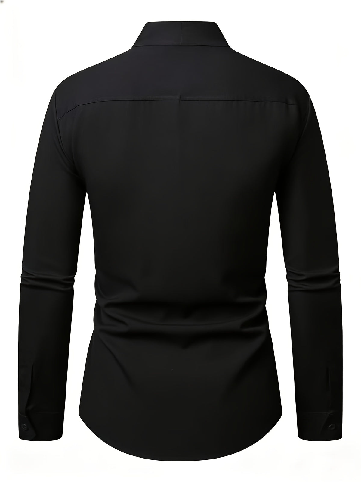 Men'S Solid Color V-Neck Shirt Casual Business Formal Shirt Slim Fit Long-Sleeved Social Party Shirt, Soft And Skin-Friendly Fabric, Suitable for Wearing in All 4 Seasons, Autumn, Stretchy, Office, Button - Black