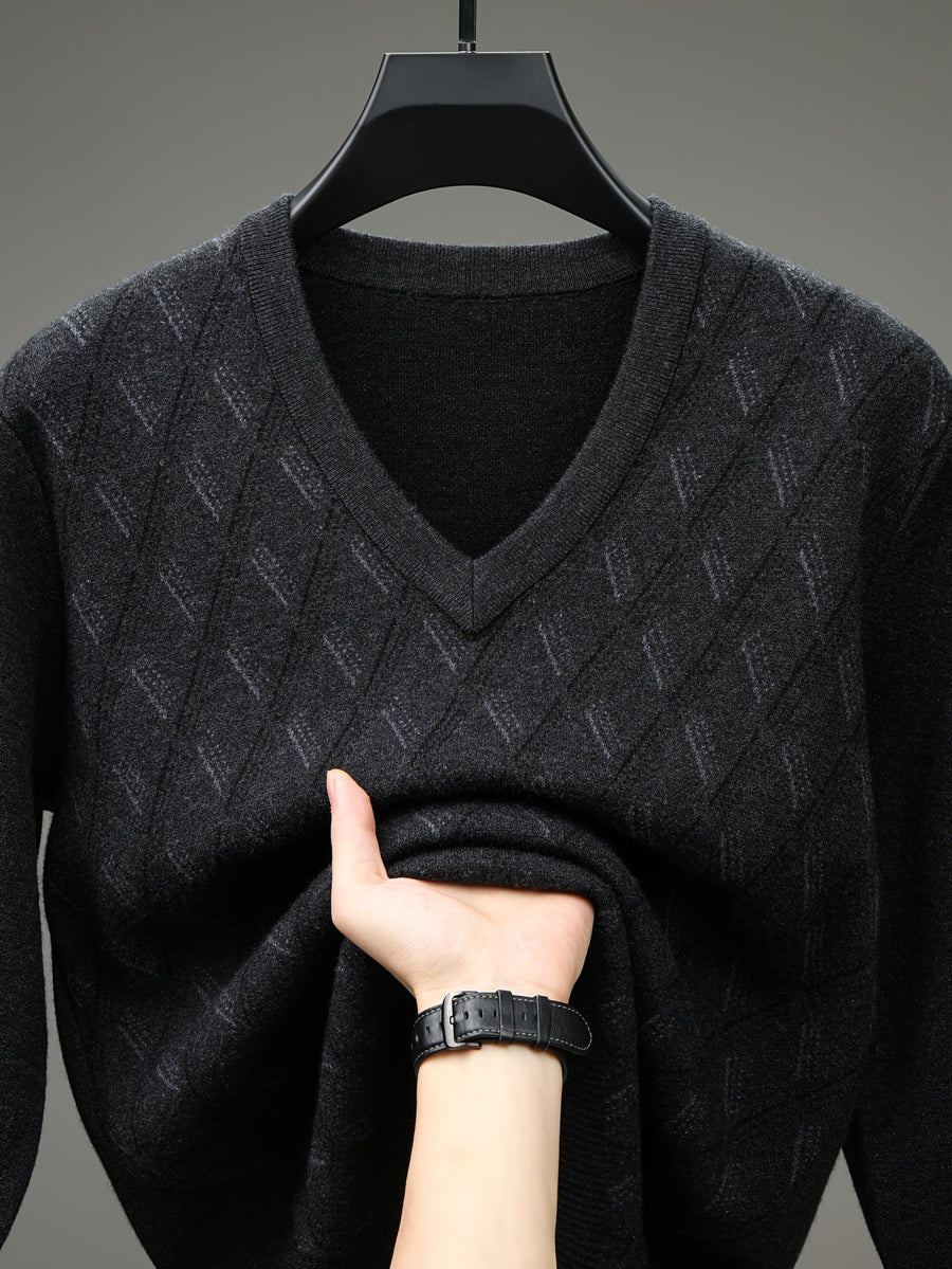 Minimalist Urban V-Neck Sweater for Portable Daily Commuting - Black Gray