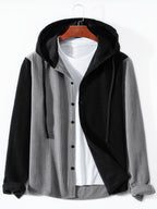 Men's Solid Color Patchwork Spring-Autumn Fashion Long-Sleeved Hooded Shirt Sweater Coat - Silvery Grey