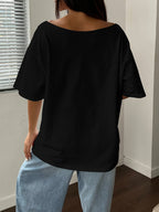 Women'S Short Sleeve Letter Pattern Casual T-Shirt - Black