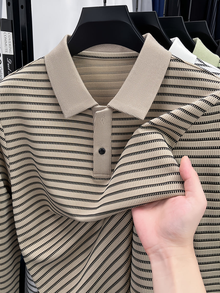 Men'S New Versatile Long-Sleeve Fashion Polo Shirt - Khaki