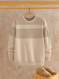Premium Plaid Texture Patchwork Sweatshirt for Men, New Autumn Collection, Color Block Crew Neck, Versatile Casual Loose Fit Long Sleeve Top - Wheat-colored