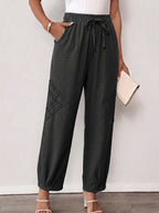 Fashionable Plus-Size Women'S Loose Pants with a Faux Drawstring, Suitable for Commuting, Vacations, Parties, And Sports, Featuring Pockets, Ideal for Everyday Wear - Black