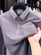 Autumn New Arrival Men's Fashion Long-Sleeve Polo Shirt, Versatile Casual Button- Lapel Seamless Men's Long-Sleeve Top, Suitable for Business Casual Outings, Dates, and Walks, an Essential Top for Casual Attire - Light Purple