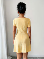 Women'S Summer Jacquard Sexy Slim Fit Mini Dress - Yellow