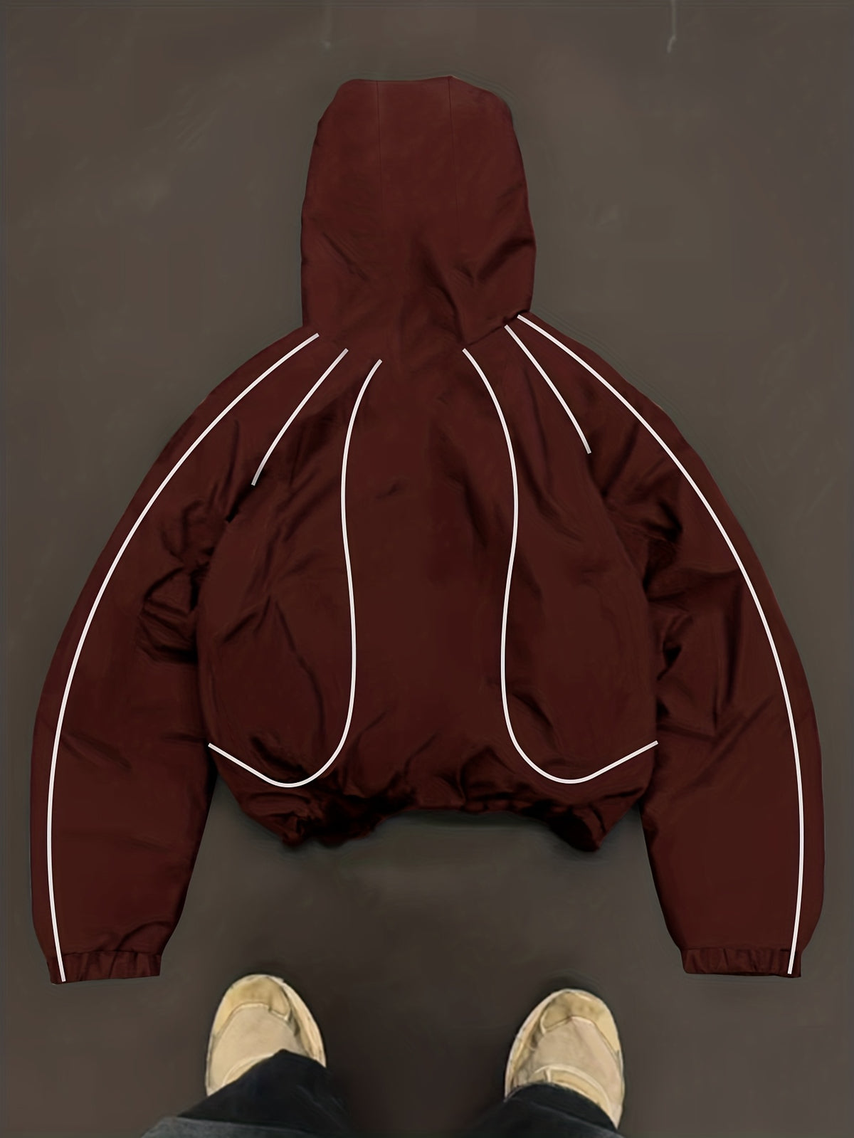 Men's Lightweight Hooded Zip-Up Jacket with White Drawstrings, Thin Style, Suitable for All Seasons, JK5689 - Burgundy