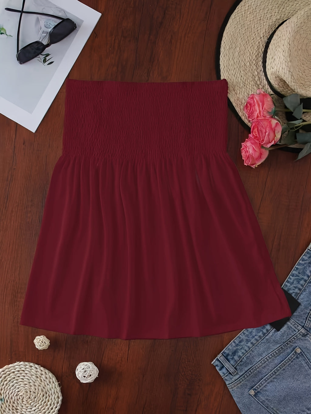 Women's Sexy Fashion Satin Off-Shoulder Crop Tube Top - Burgundy