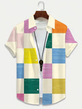 Men's Hawaiian Casual Vacation Print Button- Short Sleeve Shirt - Multicolor