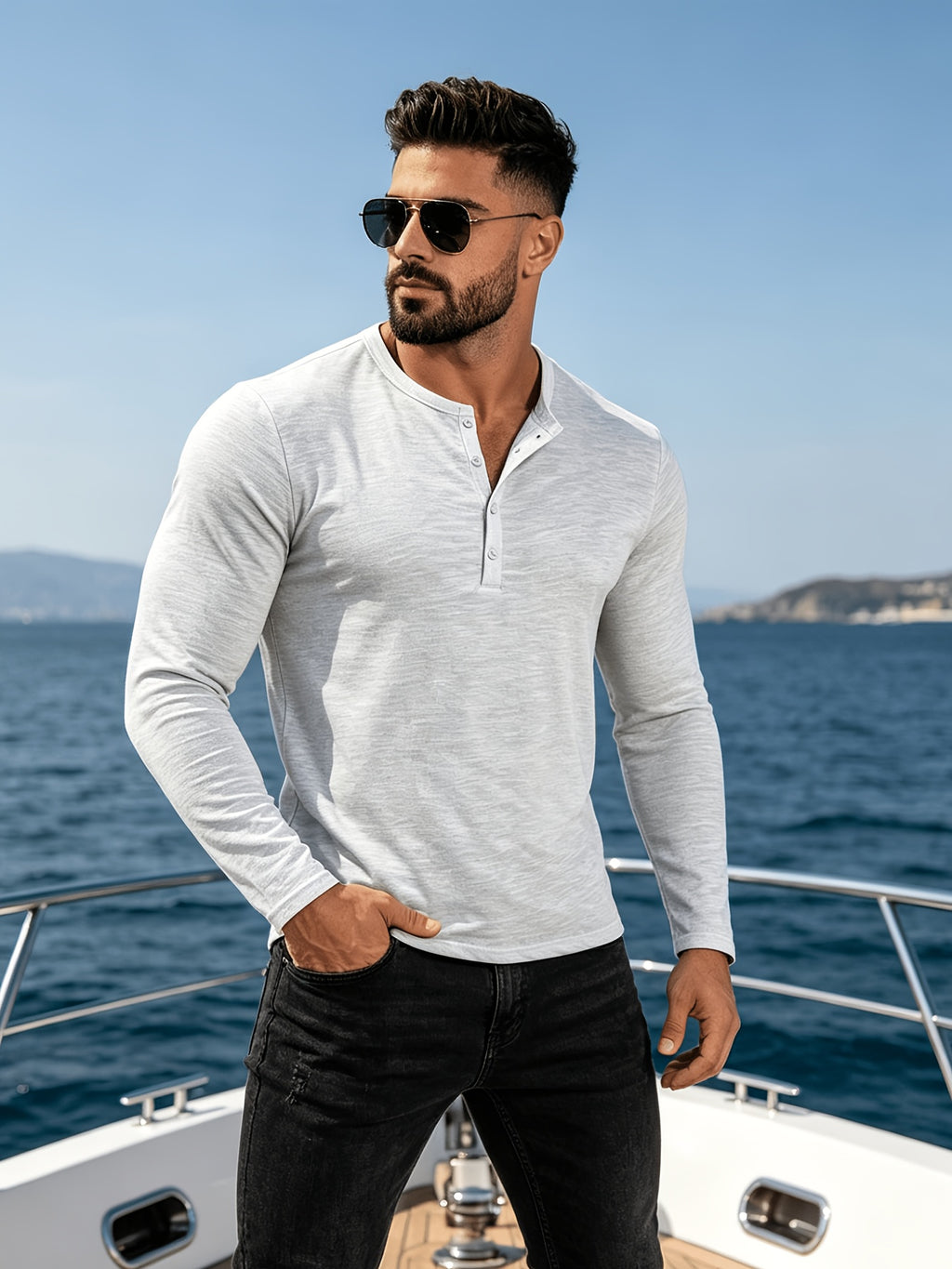 2pcs New Men's Fashionable Sporty Long-Sleeve Pure Cotton Henley Button-Up Shirt, Spring/Autumn Casual, Comfortable, Soft, Trendy, Simple, High-End, Versatile, and Refreshing - Mixed colors