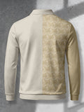 Men'S Casual Fashion Long Sleeve Top, Wavy Curve Structure Print, Half-Zip Collar Polo Shirt, Business Commute Versatile Stand Collar Top, Youth Men'S Holiday Warm Gift - Mixed colors