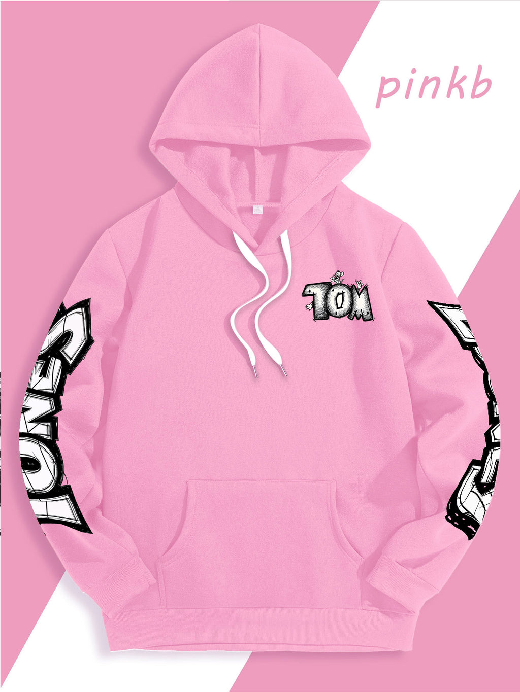 Men's Warner Bros. Vacation Hand-Drawn Sketch Print Hooded Sweatshirt, a Loose and Casual Hoodie Suitable for Animation IP Enthusiasts, Daily Commutes to School, Streetwear, and  Outfits for Couples and Best Friends - Pink
