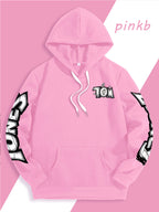 Men's Warner Bros. Vacation Hand-Drawn Sketch Print Hooded Sweatshirt, a Loose and Casual Hoodie Suitable for Animation IP Enthusiasts, Daily Commutes to School, Streetwear, and  Outfits for Couples and Best Friends - Pink