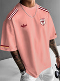 Street Style Men'S Trendy T-Shirt, Easy Team Badge Print And Side 3-Color Design, Casual Travel Fashion Outfit - pink color