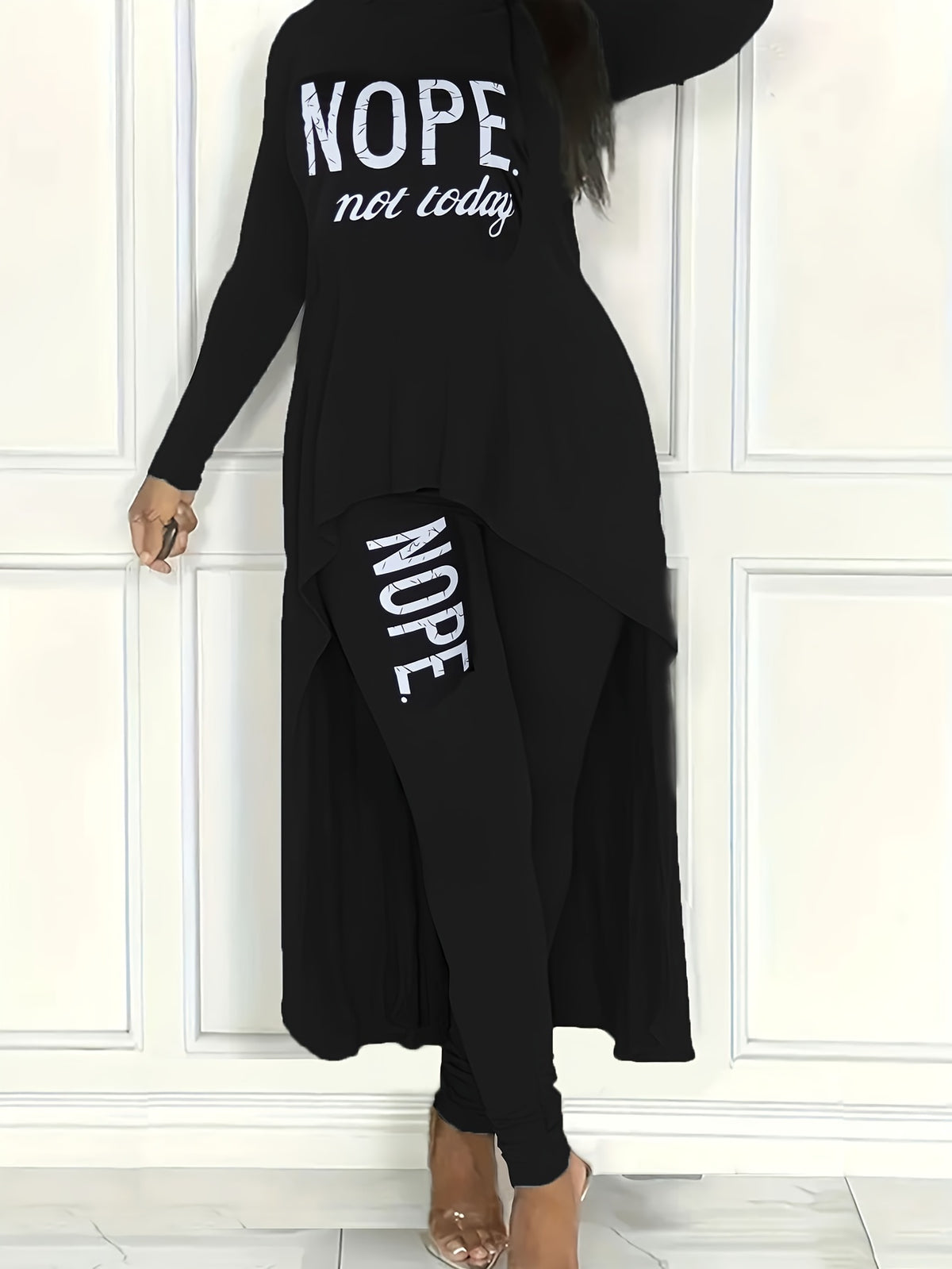 -Made - Fashionable European And American Women'S Casual Comfortable Long-Sleeve Letter Outfit ZHZ018 - Black