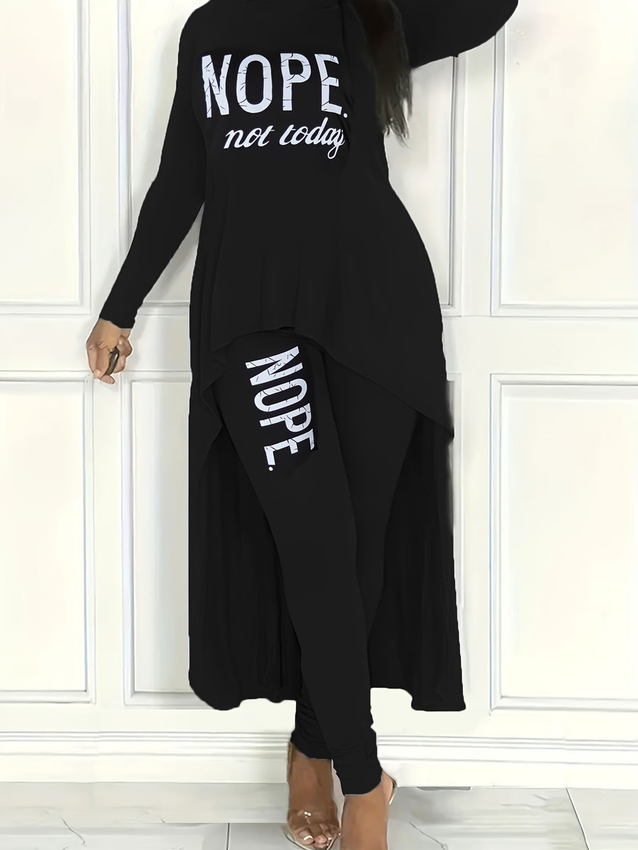 -Made - Fashionable European And American Women'S Casual Comfortable Long-Sleeve Letter Outfit ZHZ018 - Black