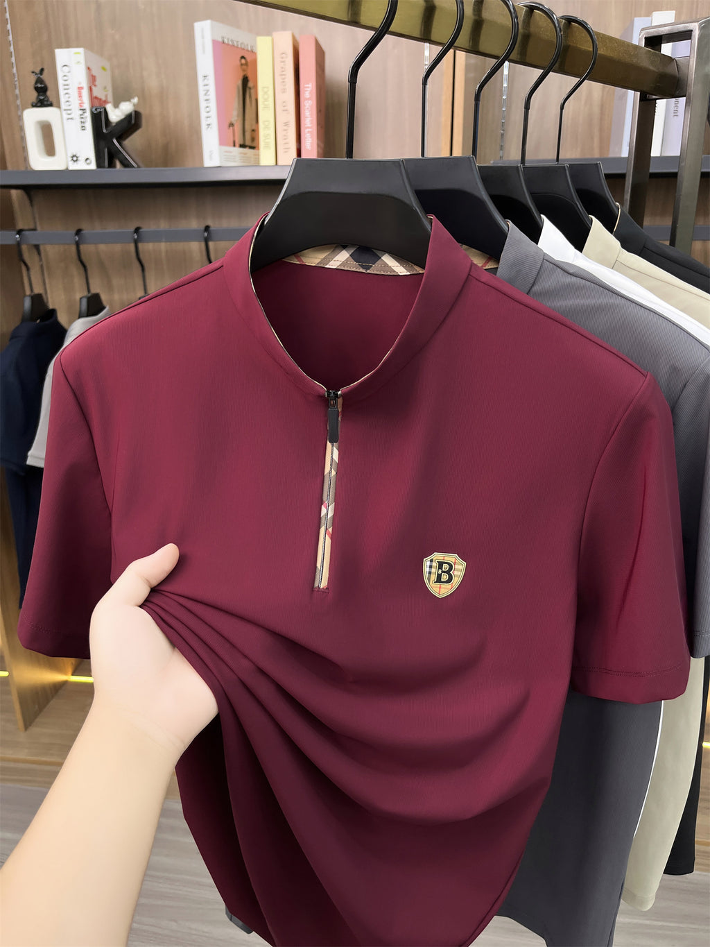 [Pearson OBM] Men'S T-Shirt New Short Sleeve Polo Shirt Mandarin Collar Easy Business Casual Premium Top Mido - Angola Red