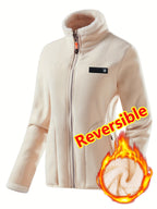 Women's Spring Casual Jacket, Thickened Shaggy Warm Printed Reversible Coral Sweatshirt, Double-Sided Outerwear - M Beige