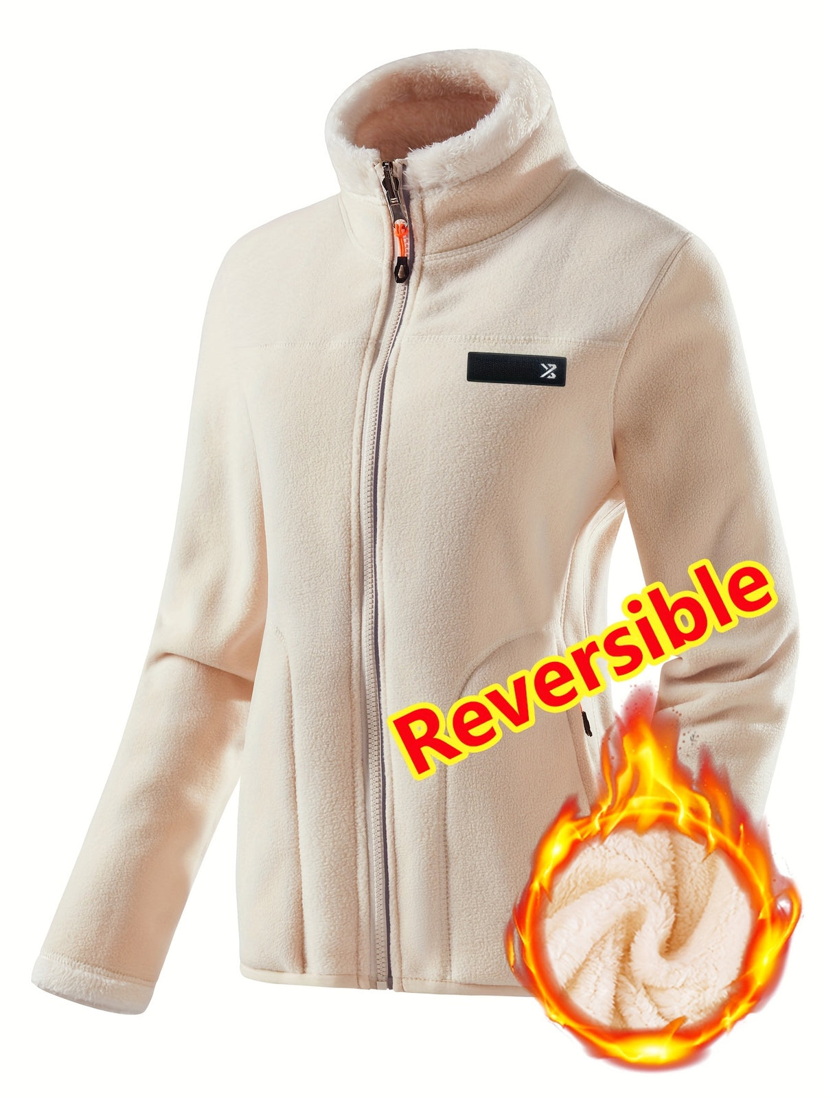 Women's Spring Casual Jacket, Thickened Shaggy Warm Printed Reversible Coral Sweatshirt, Double-Sided Outerwear - M Beige