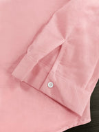 Men's New Faux Stand Collar Button-Up Shirt - Artistic, Understated, Stylish, Versatile, Relaxed Textured Trendy Loose Fit - Soft Daily Shirt Suitable for Formal and Casual Wear at the Beach, on Vacation, and in the Office - Machine Washable - pink