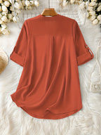 Elegant Women's Simple Casual Daily Short-Sleeve Solid Color Shirt, Spring/Summer Fashion Casual Outing Shirt, BK0608018 - Brick Red