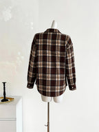 Women'S Spring Summer New Checkered Printed Lapel Long Sleeve Loose Casual Fashion Shirt - 【Brown】