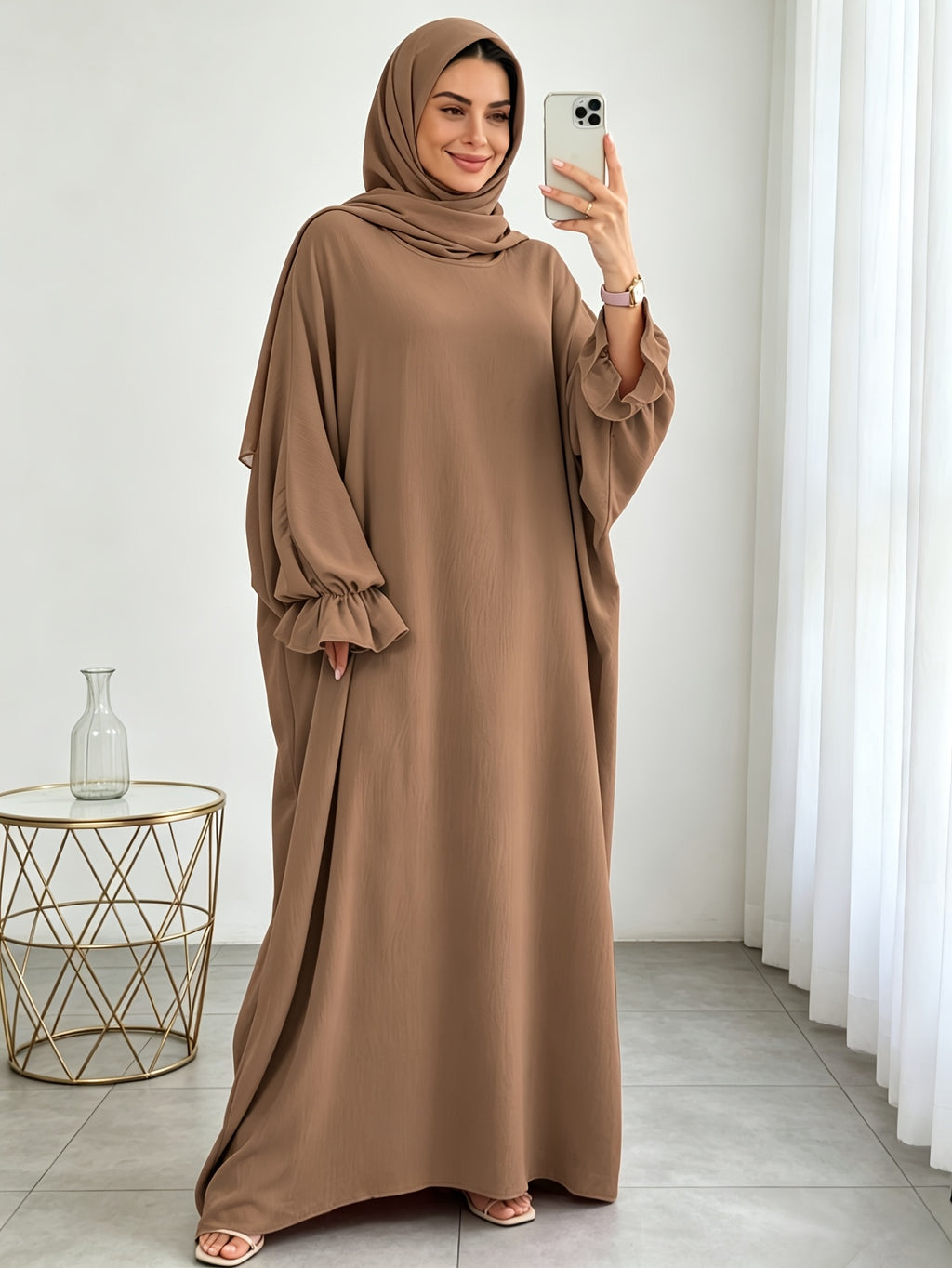 1pc Moisture-Wicking Breathable Fabric Loose Comfortable Batwing Dress Casual All-Match Abaya Suitable for Women'S Daily Wear Without Headscarf, Summer Abaya Women Abaya Women Muslim Dress Robe Summer Abaya Women - Khaki