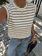 Striped Sleeveless Vest ZLLZ - Beige