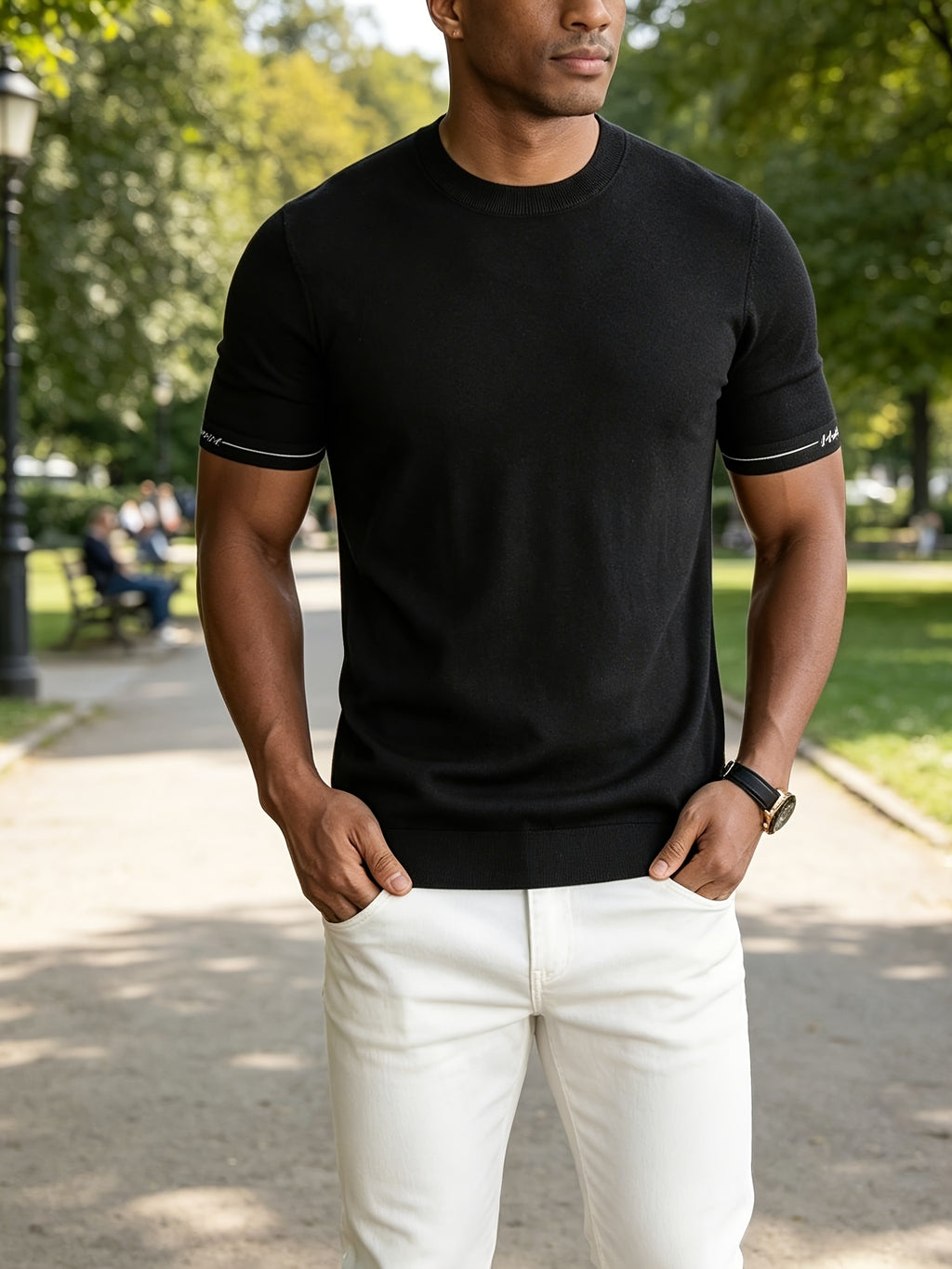 Men'S Easy Business Casual Round Neck Knit Short Sleeve T-Shirt, Skin-Friendly Fresh Regular Fit Durable, Summer Commute Office Client Meeting Family Gathering Short Distance Travel Shopping Date Daily Top - Black