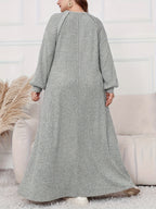 Plus Size, Women's Plus Size Elegant Maxi Dress - Long Sleeve Round Neck H-Line Dress with Wide Hems, All-Season -Length Gown for Weddings, Parties & Casual Attire, Machine Washable (Middle East Collection) - In Stock - Light Grey