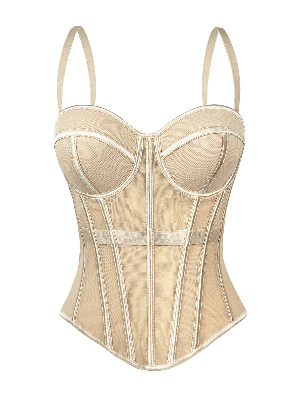 Elegant Mesh Sheer Fishbone Bustier, Tummy Control Shapewear Outerwear Elegant Tight Camisole Top, Stage Performance Strappy Top, Women'S Clothing - Apricot