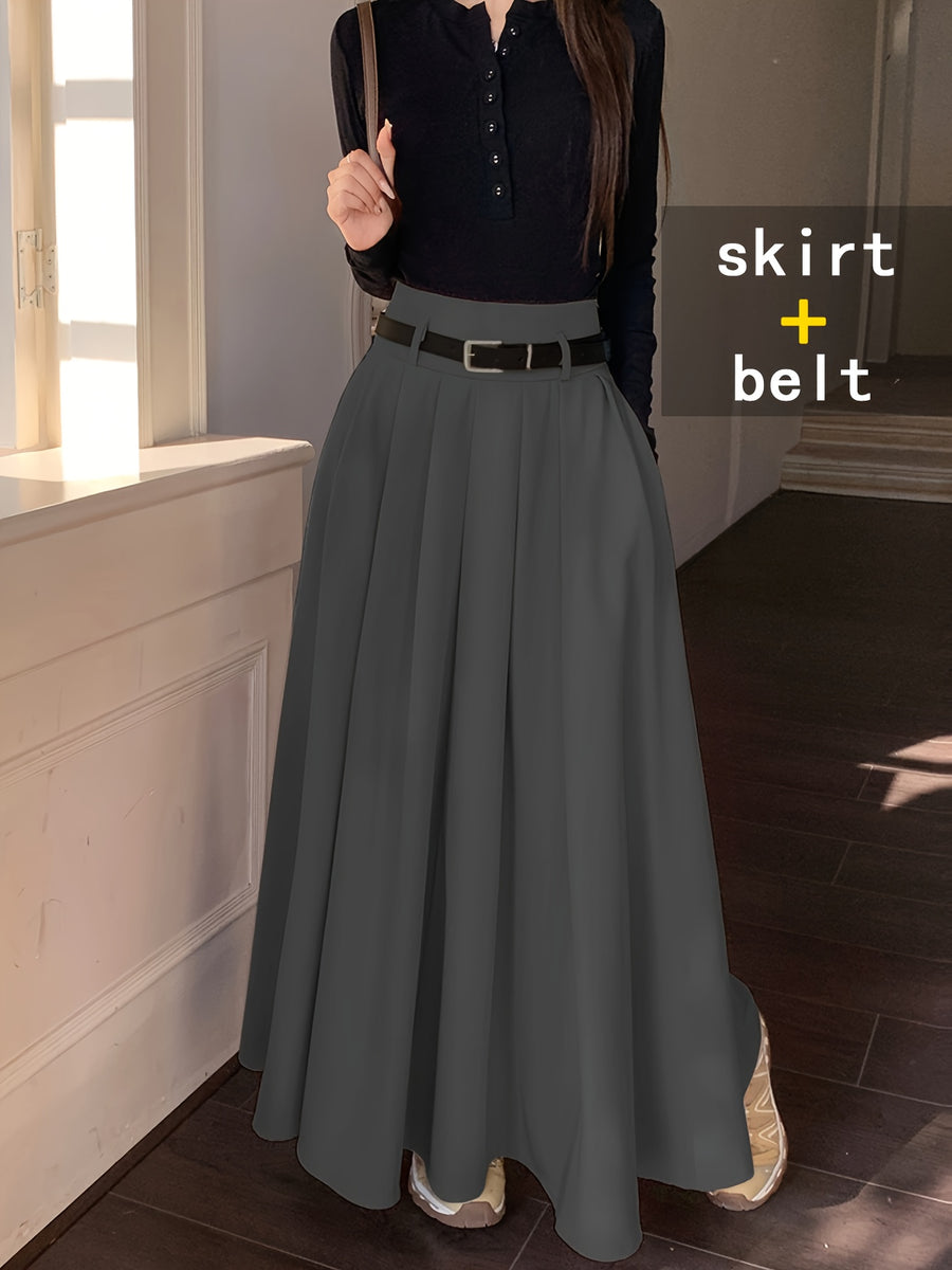 Fashionable, Elegant, and Graceful Pleated Midi/maxi Skirt for Workplace, Daily Wear, Commuting, and Office Use. Simple, Form-fitting Design Suitable for Spring and Autumn - Grey