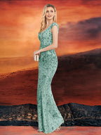 Elegant Beaded Mature Sleeveless Fishtail Dress Summer Party Dinner Formal High-end Luxury Bridesmaid Dresses V-Neck Wedding Mom Dress Sexy Tank Long Skirt - Viridity