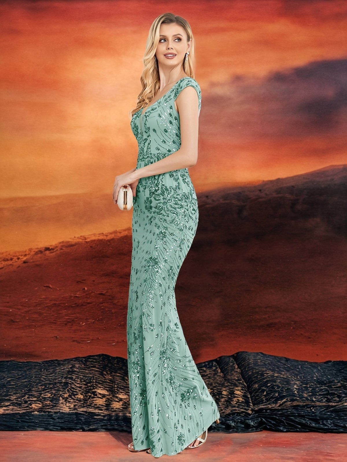 Elegant Beaded Mature Sleeveless Fishtail Dress Summer Party Dinner Formal High-end Luxury Bridesmaid Dresses V-Neck Wedding Mom Dress Sexy Tank Long Skirt - Viridity