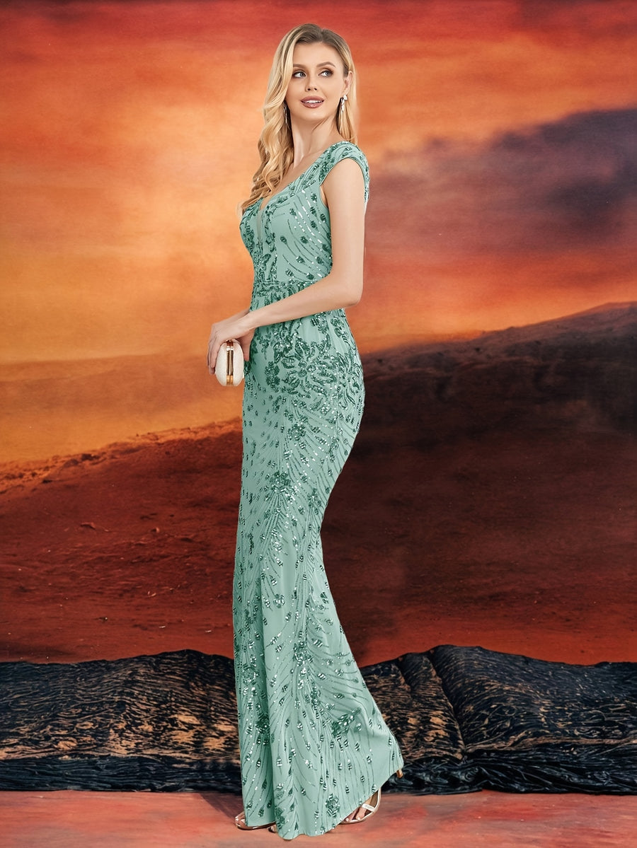 Elegant Beaded Mature Sleeveless Fishtail Dress Summer Party Dinner Formal High-end Luxury Bridesmaid Dresses V-Neck Wedding Mom Dress Sexy Tank Long Skirt - Viridity