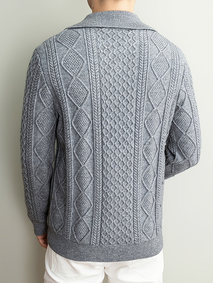Men'S Lapel Jacquard Zipper Sweater, Casual Light Mature Style, Suitable for Commuting And Daily Outings; Can Be Worn Alone in Autumn/Winter, Also Works As a Layer Over T-Shirt - SINBOS, Knit - Grey