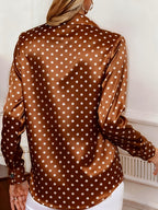 Ladies' Spring/Autumn Elegant Versatile Polka Dot Blouse - Coffee Brown
