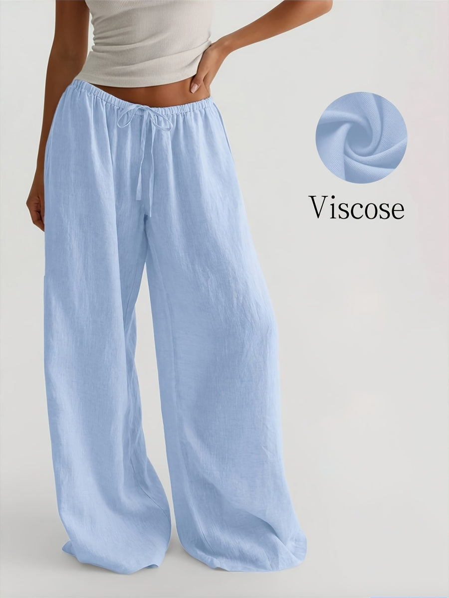 New Women'S Casual Comfortable Versatile Loose Flowy Wide-Leg Pants, Style 577 - Sky Blue