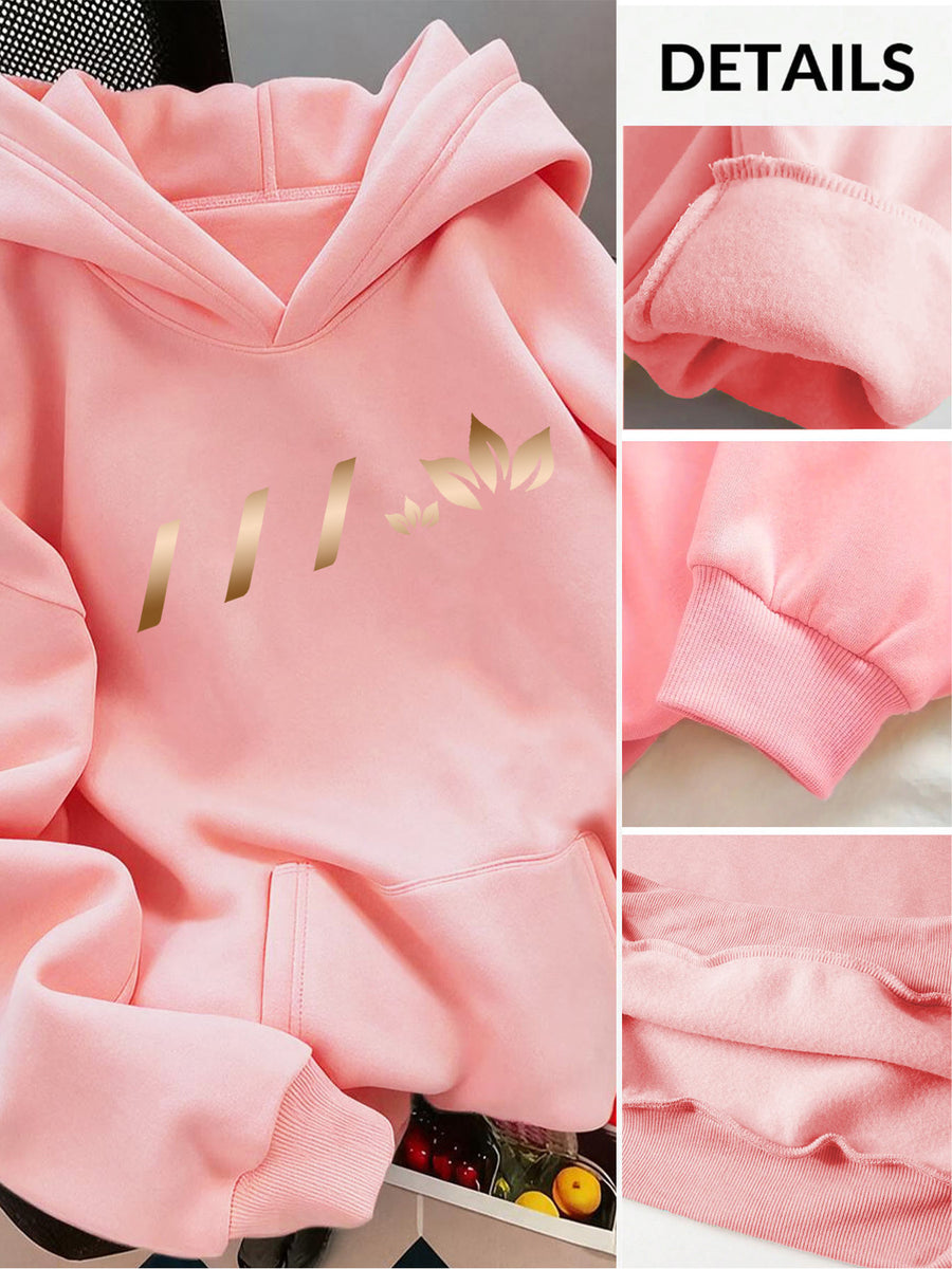 2pcs Promotion Set Suitable for Spring, Autumn, And Winter Fashionable Women'S Elegant Beautiful Y2K Style Athletic Wear, Hooded Fleece-Lined Sweatshirt And Fleece-Lined Long Pants Set - Blush+Black