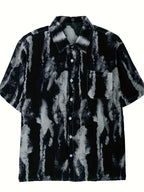 Hot-weather Guys, Check This Out! Summer Lightweight Tie-dye Short-sleeve Shirt, Hawaiian-style Slim-fit Beach Vacation Top, Chinese Size, Please Check The Size Guide Carefully - Black