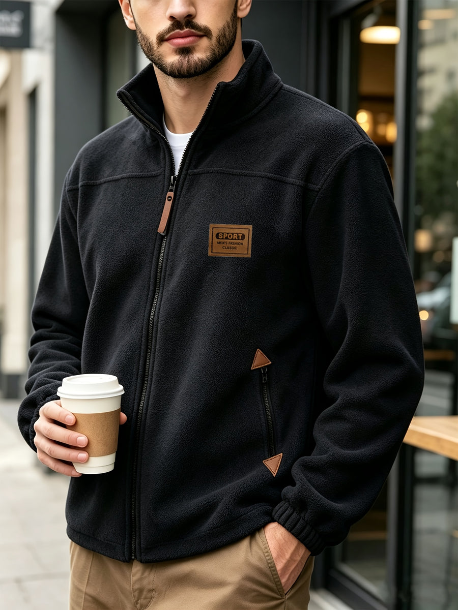 Men's Knitted Zip-Up Cardigan, Autumn/Winter Men's Jacket, Small Stand-Up Collar Design, Can Be Worn Alone or as a Layering Piece, Two-in-One Design with Pockets, Simple and Versatile, Men's Warm Sweater Cardigan - Black