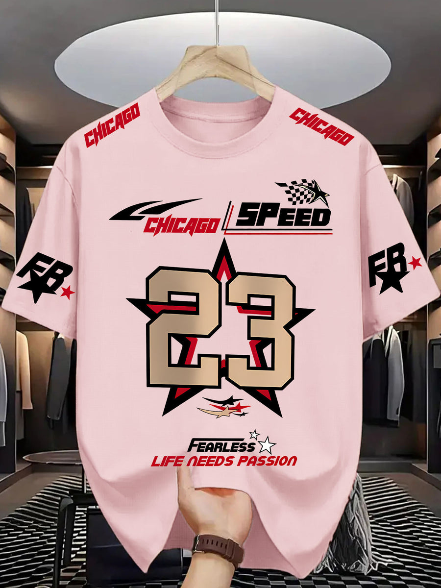 Chicago Speed 93 Fearless Men'S Round Neck T-Shirt -- Lifestyle And Performance Inspired - Pink