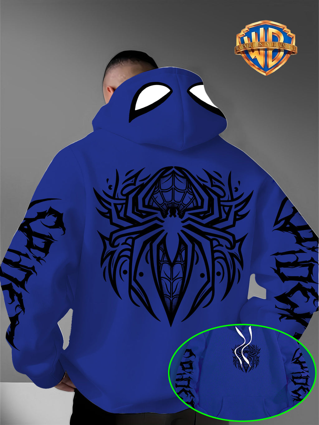 Warner Authorized Unisex Autumn Winter Hooded Sweatshirt, Suitable for Dark Gothic Enthusiasts, Street Fashion Players, Campus Daily Outings, Casual Shopping, Couple And Best Friend Trendy Wear - Blue