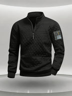 Pearson OBM Men's Long Sleeve Henley Shirt - Larsen, Machine Washable, Relaxed Sportswear - with Zipper, Elastic Cuffs, Machine Washable, Spring/Autumn Block - Black
