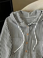 Relaxed Fit Striped Hooded Cardigan - Black